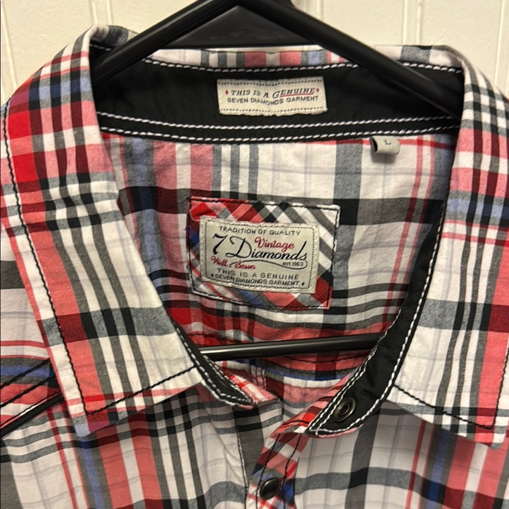 7 Diamonds Red and Black Casual Button Down Shirt